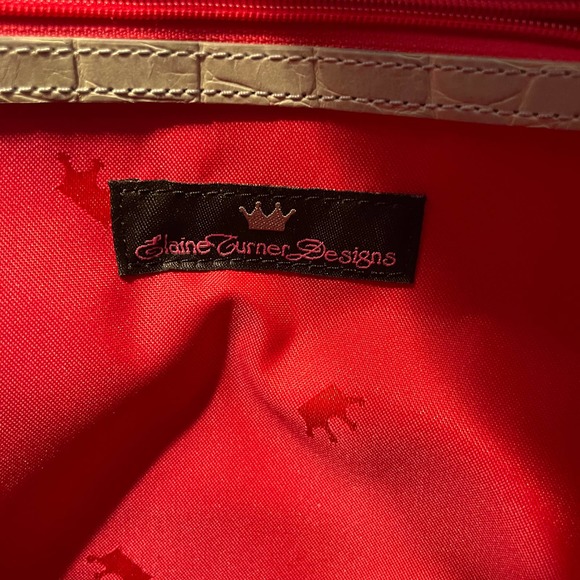 Elaine Turner Croc Embossed Satchel Womens Mint Green Leather Handbag Purse - Picture 8 of 13